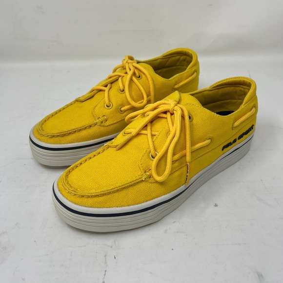 Polo Sport Ralph Lauren Canvas Boat‎ Shoes Yellow & Navy Women's US 8B VTG NEW